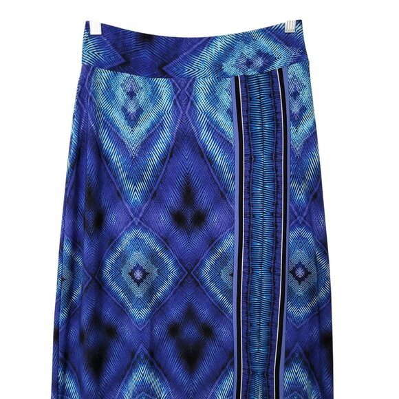 Chicos Geometric Pattern Maxi Skirt Womens Size 0 Blue Side Slit Boho Festival - Picture 3 of 9